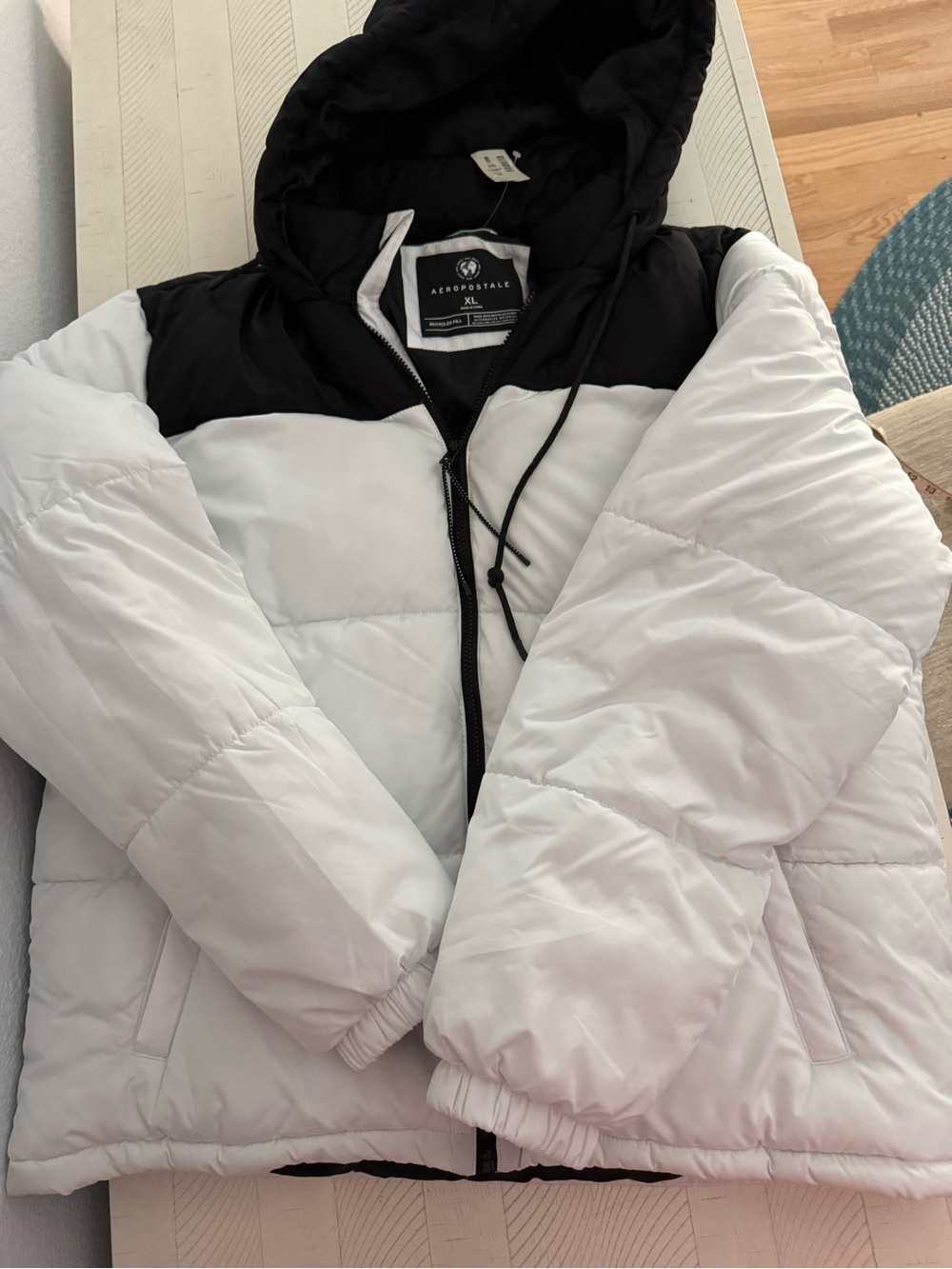 Aeropostale Black & White Colorblock Hooded Puffer Jacket